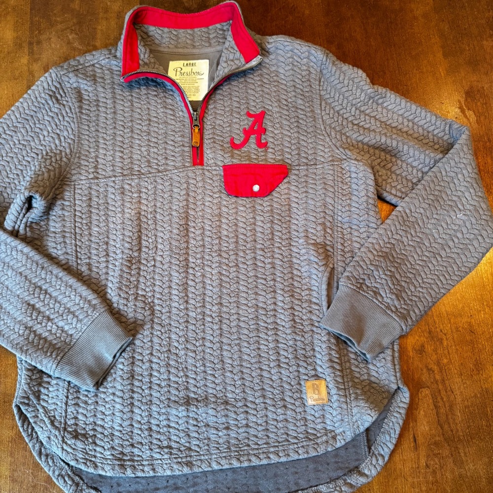 Pressbox Pullover Women Large Grey Alabama Crimson Tide Quilted Quarter-Zip Top